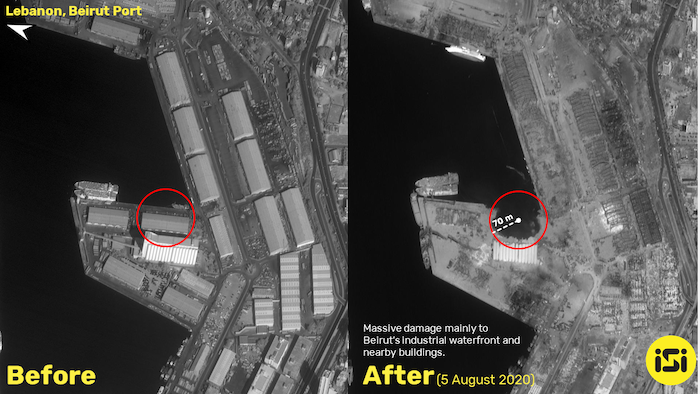 תיעוד לווין של הפיצוץ בנמל ביירות
